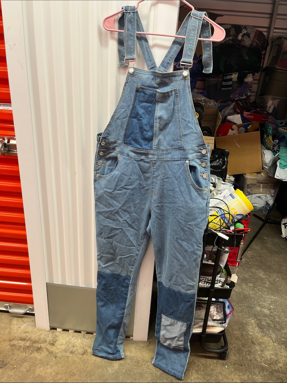Men's Relaxed Patchwork Denim Overalls - Light Blue